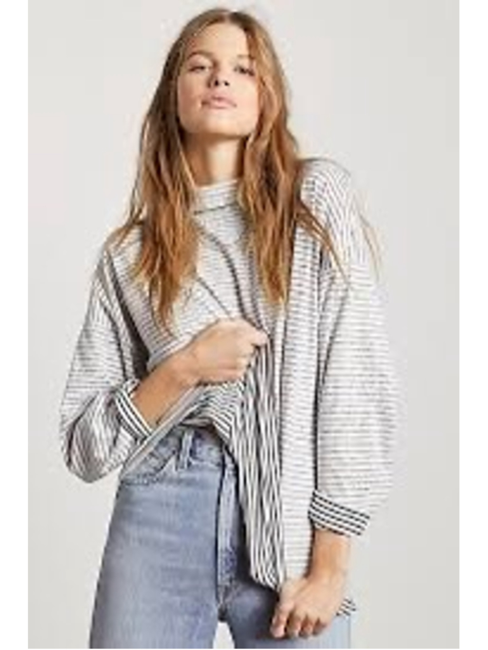We The Free Free People Long Sleeve Striped Tee XS White Black Relaxed Fit
